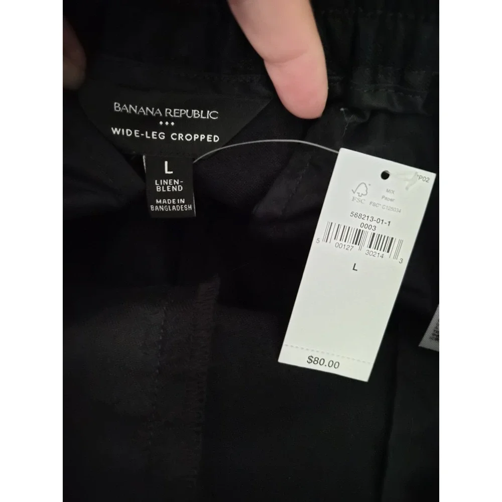 Banana Republic Wide Leg Cropped Pants Large Black Linen Blend High Rise NWT